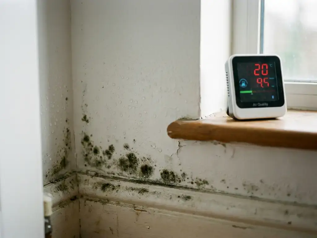 Schimmel en vocht op een muur door condensatie