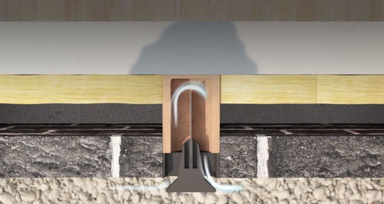 Schematisch bovenaanzicht van een Carebrick-element in een buitenmuur