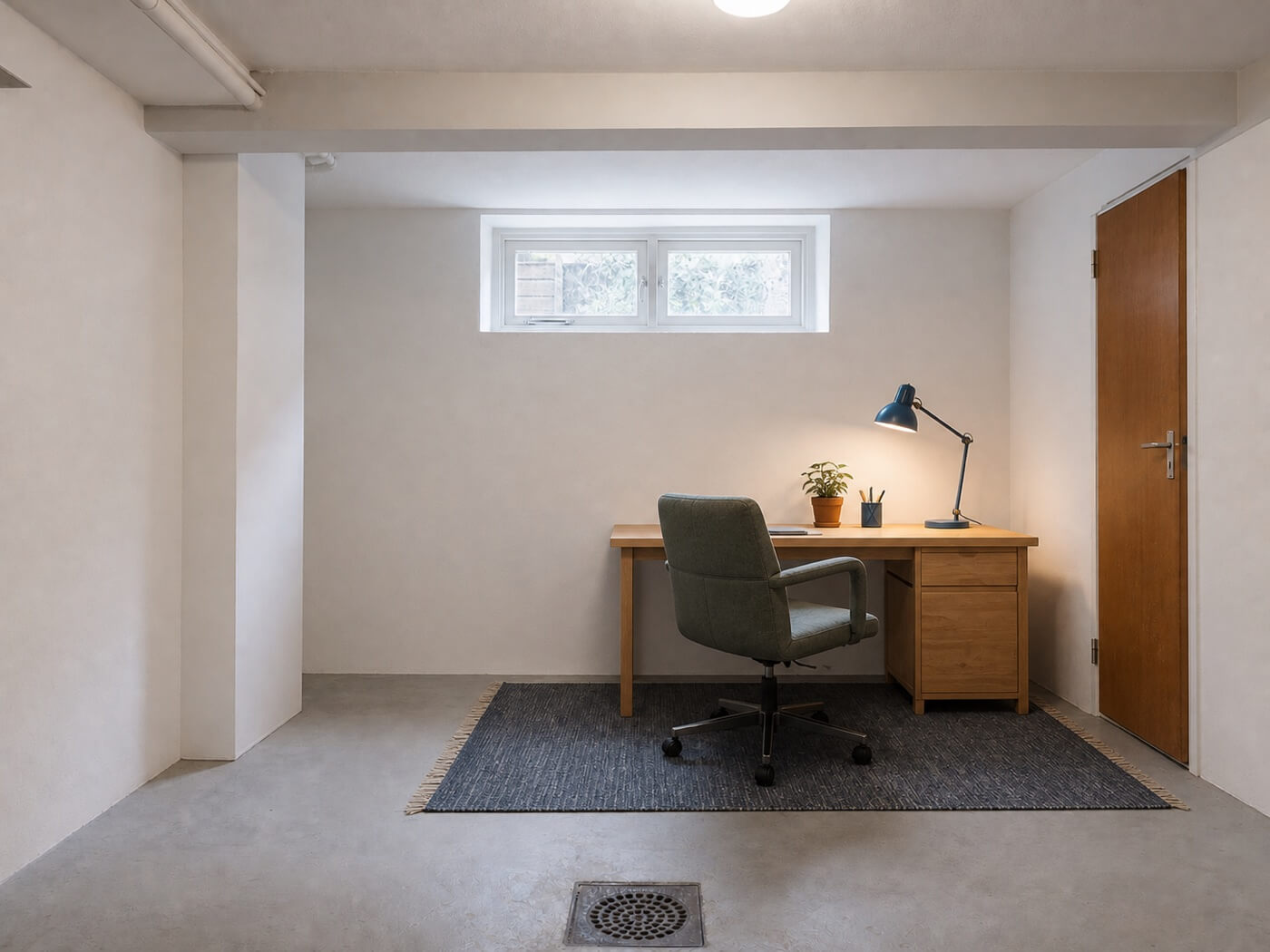 Dezelfde kelder na een passende behandeling als comfortabele werkruimte
